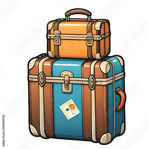 set of vintage travel suitcases cartoon vector illustration