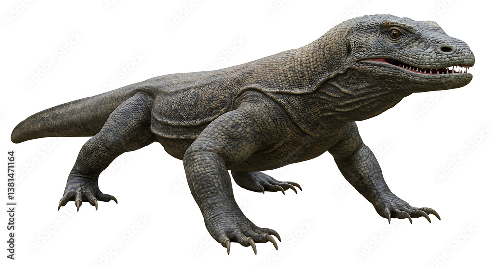 Fototapeta premium Komodo Dragon Walking Isolated on White Background Realistic Image