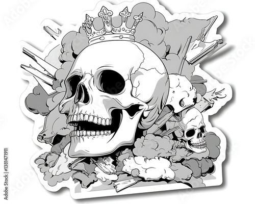 Skull crown art graphic sticker