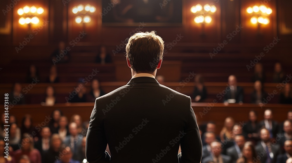 Professional Speaker Delivering Engaging Presentation in a Formal Setting with Attentive Audience in a Conference Room or Seminar Hall Professional Speaker Delivering Engaging Presentation in a Formal Setting with Attentive Audience in a Conference Room or Seminar Hall