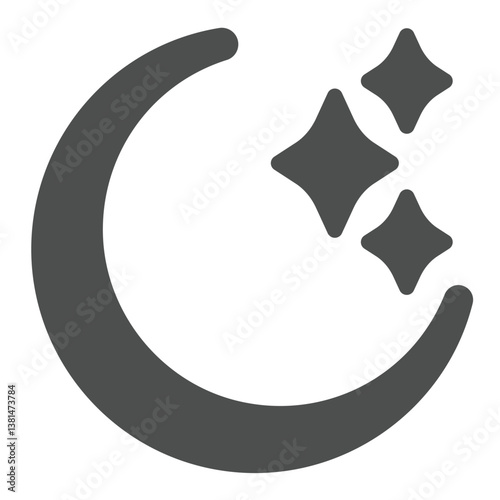 Night sky with moon and stars solid icon, arabian desert concept. Vector graphics. Moon and stars, starry night sign on white background, glyph style icon for mobile or web design.