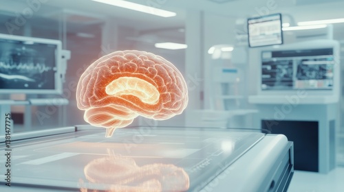 Advanced Neurology Research A Glowing Brain Model in a HighTech Laboratory Setting