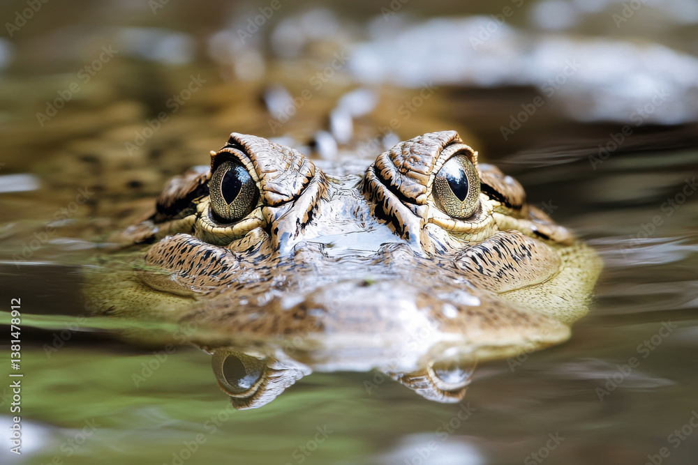 Obraz premium Spectacled caiman submerged with eyes emerging from the water