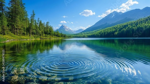Serene Mountain Lake Peaceful Nature Scene Tranquil Water Ripples Clear Blue Green Landscape Stunning Summer Scenery Picturesque View Beautiful       