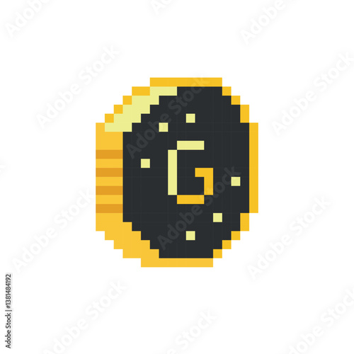 Golden coin pixel art. Vector illustration.