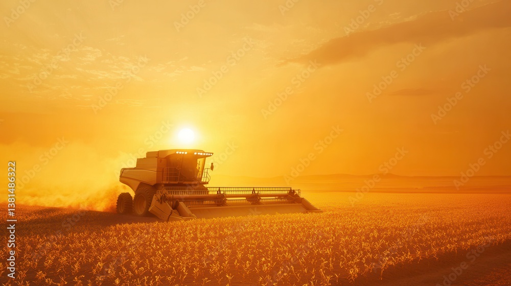 Fototapeta premium A massive autonomous combine harvester powered by hydrogen fuel cells, operating in an arid desert environment