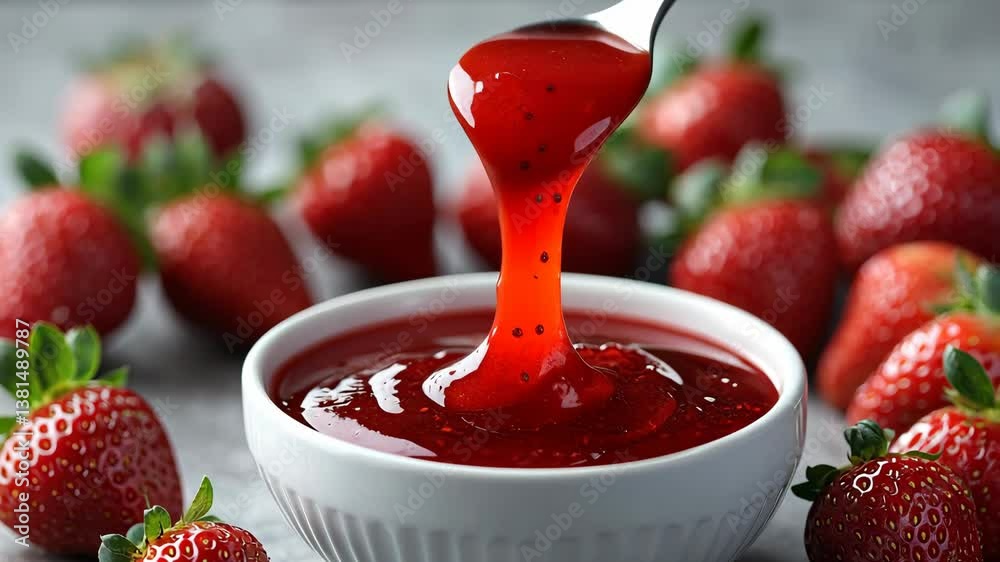 In a vibrant kitchen filled with natural light, the delightful process of preparing homemade strawberry jam begins with an abundance of fresh, juicy berries