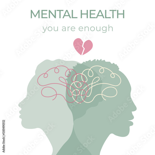 Mental Health banner.Concept of psychotherapy.Mental health problems and emotional burnout. Vector illustration.