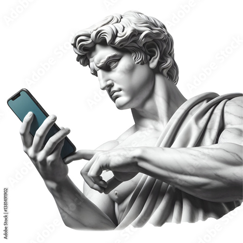 MAN greece with smartphone, isolated on white background