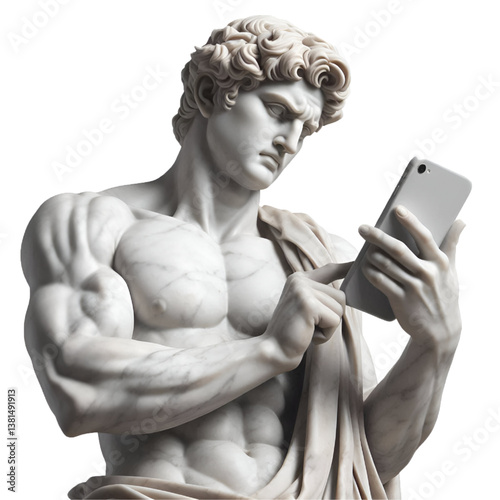 MAN greece with smartphone, isolated on white background