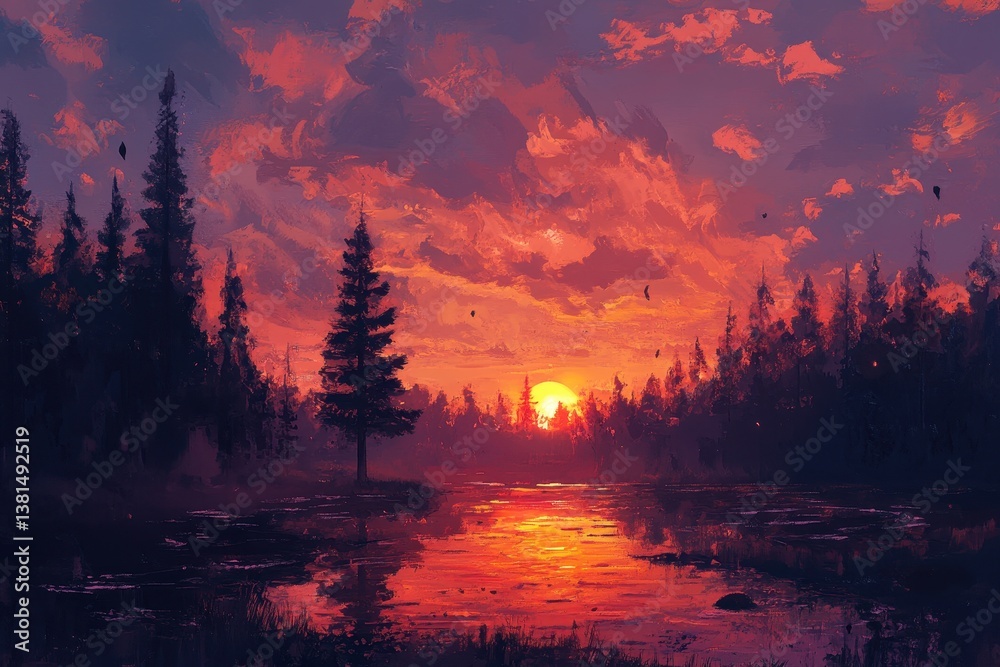 Fototapeta premium Magical sunset landscape created .