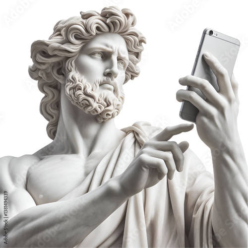 MAN greece with smartphone, isolated on white background