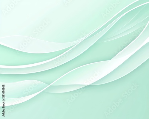 A soft mint green background with smooth, wave-like lines in shades of white and light blue