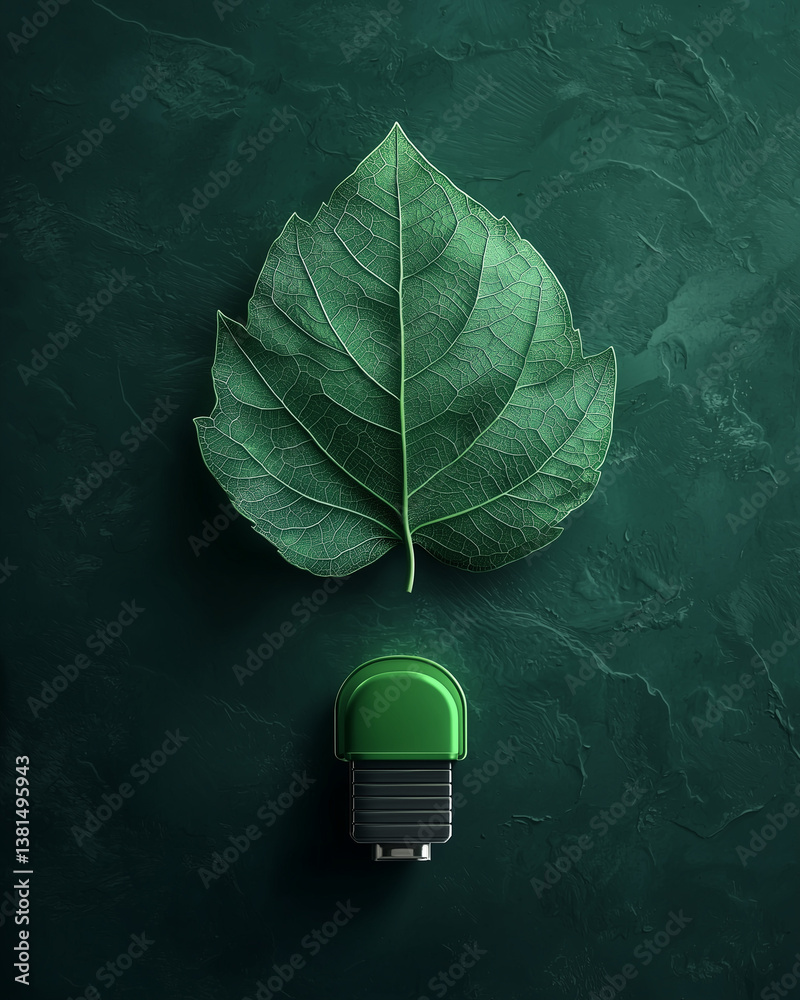 Eco energy concept with green leaf inside light bulb – sustainability illustration