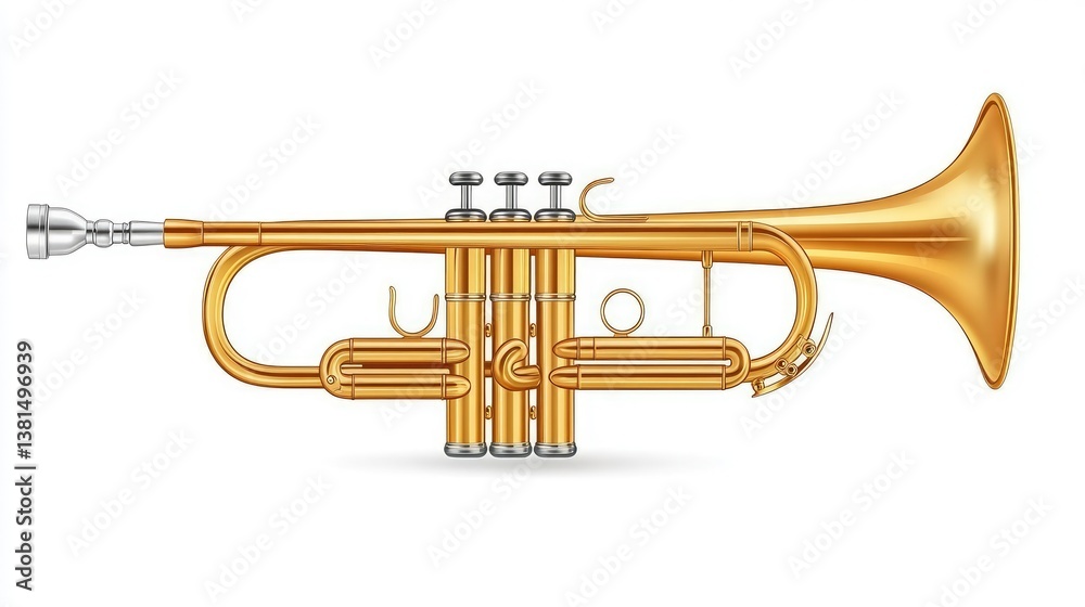 Fototapeta premium Shiny Golden Trumpet Musical Instrument Isolated on White Background Perfect for Music Related Designs Projects