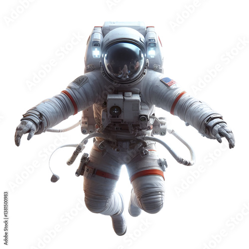Astronaut floating in space isolated on white background