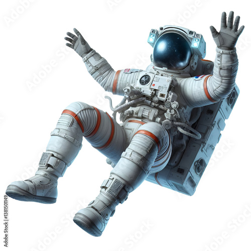 Astronaut floating in space isolated on white background