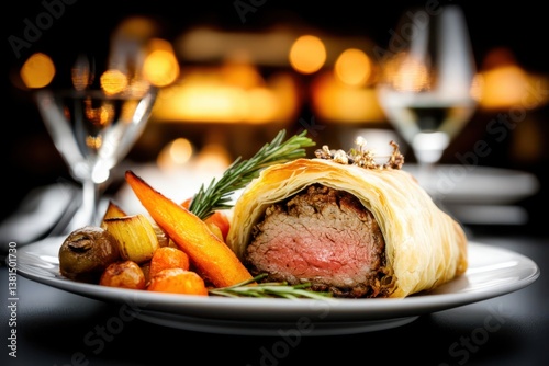 Exquisite Beef Wellington Gourmet Dish: An Elegant Fine Dining Experience with Premium Ingredients and Culinary Art