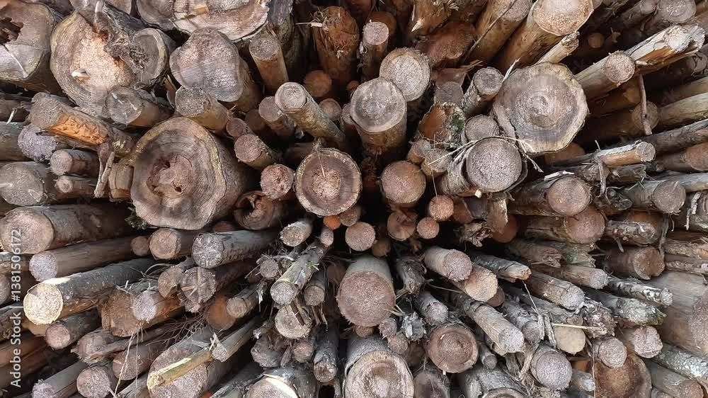 A breathtaking aerial view showcases a beautiful arrangement of stacked logs, emphasizing natures woodiness A breathtaking aerial view showcases a beautiful arrangement of stacked logs, emphasizing natures woodiness