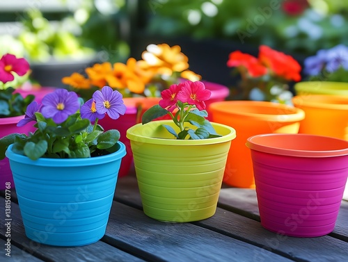 Brighten your garden with colorful, round plastic seedling pots, perfect for starting your seeds in vibrant shades.