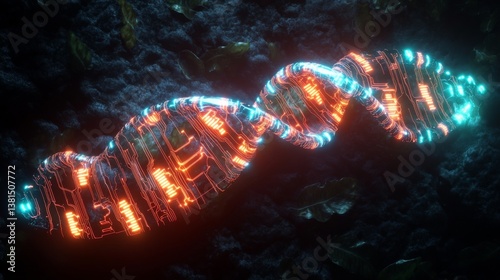 Illuminated abstract DNA structure in dark space