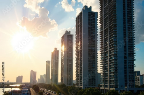 High-Rise Buildings Under Construction at Sunset