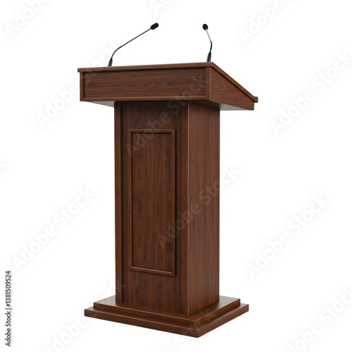 Wooden Podium with Microphones on transparent Background