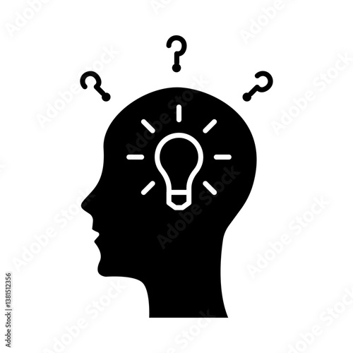 Vector icon for Critical Thinking. Head with puzzle pieces and gears, symbolizing logic, strategic thinking, and cognitive problem-solving.