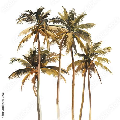 A Cluster Of Tropical Coconut Palms 2D flat vector illustration, isolated on a white background.