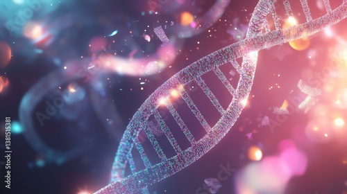 Colorful DNA helix strands in a vibrant background.