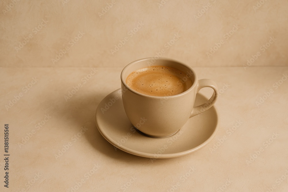 Fototapeta premium Warm and Inviting Cup of Coffee Resting on a Beige Saucer in a Cozy Setting