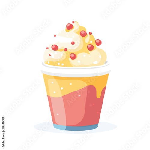 A Cup Of Shaved Ice Topped With Syrup 2D flat vector illustration, isolated on a white background.