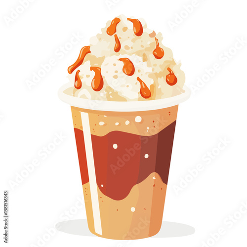 2D flat vector illustration of A Cup Of Shaved Ice Topped With Syrup, isolated on a white background.