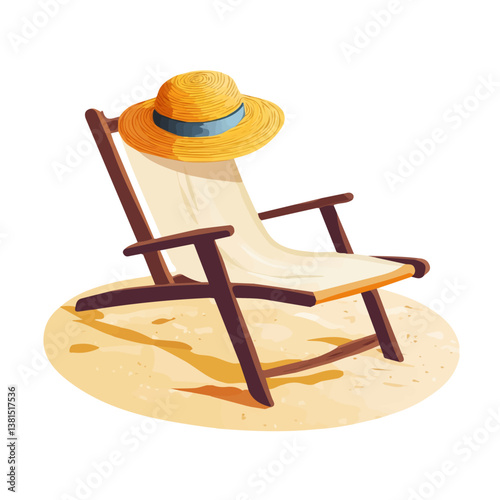 A Summer Hat Resting On A Beach Chair 2D flat vector illustration, isolated on a white background.