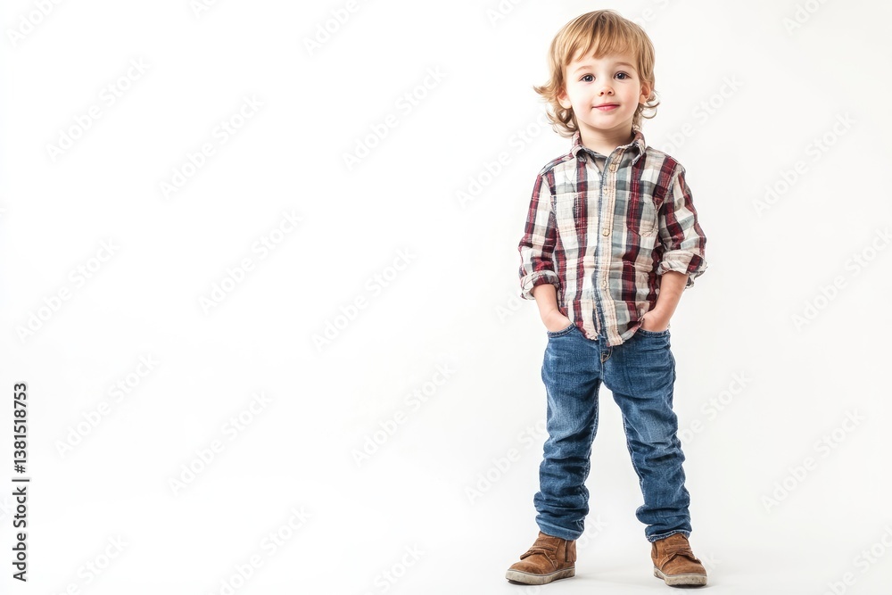 Cute Boy Posing in Casual Outfit Against White Background Portrait Cute Boy Posing in Casual Outfit Against White Background Portrait