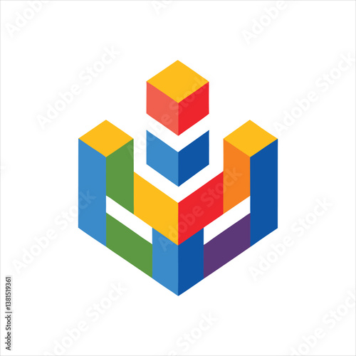 Structural Growth Logo with Geometric Blocks High-Quality Vector