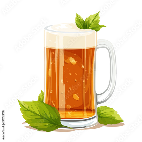 Birch Beer 2D flat vector illustration, isolated on a white background.