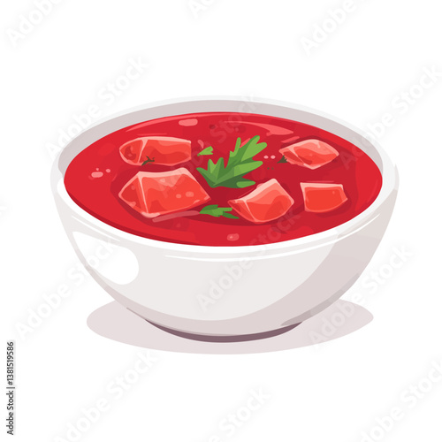 2D flat vector illustration of Borscht, isolated on a white background.