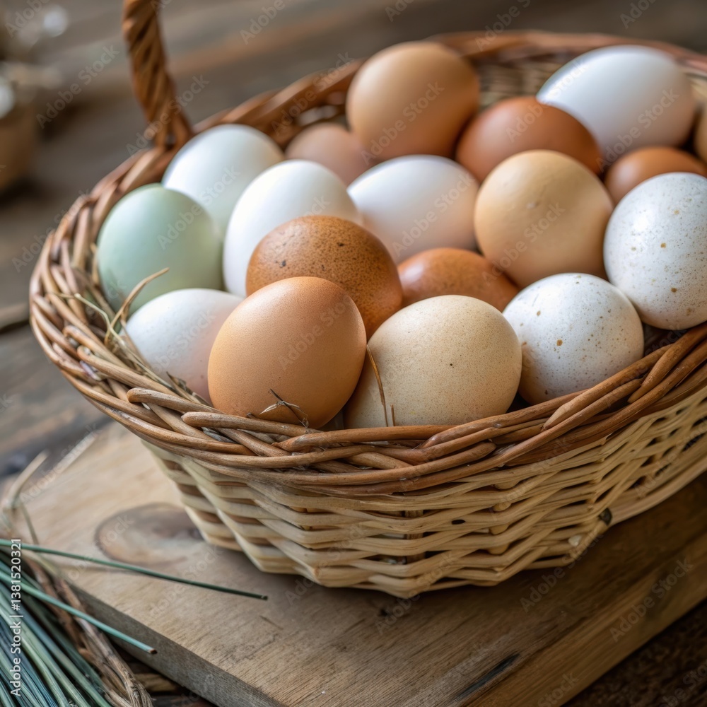 Farm fresh eggs in a rustic basket