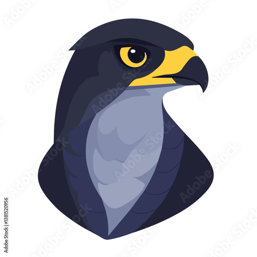 Falcon Head 2D flat vector illustration, isolated on a white background.