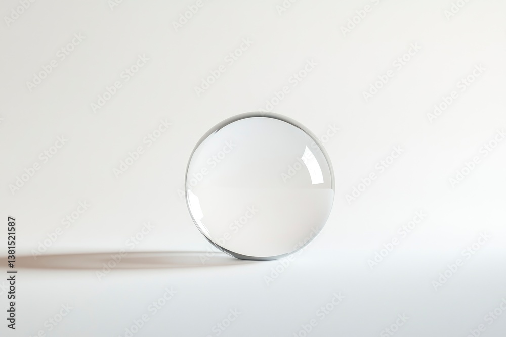 Clear Crystal Ball on White Background with Reflected Light and Shadow Clear Crystal Ball on White Background with Reflected Light and Shadow