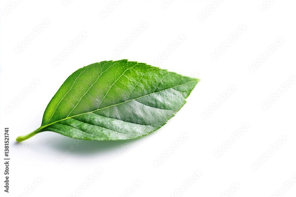 Obraz premium Isolated Green Leaf Close Up on White Background for Health Concepts