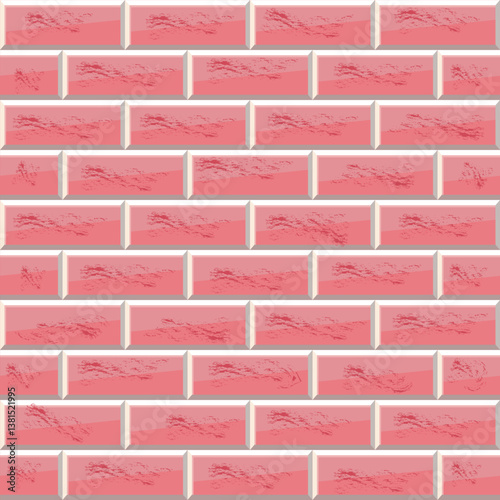 Architecture rustication pink bricks with white grout texturised