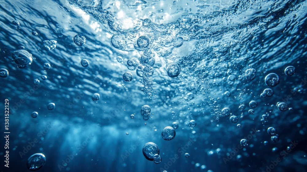 Bubbles Rising in Deep Blue Water Background with Sun Rays Bubbles Rising in Deep Blue Water Background with Sun Rays