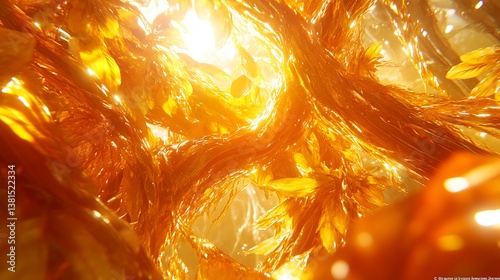 Close view of golden light shining through organic plant matter