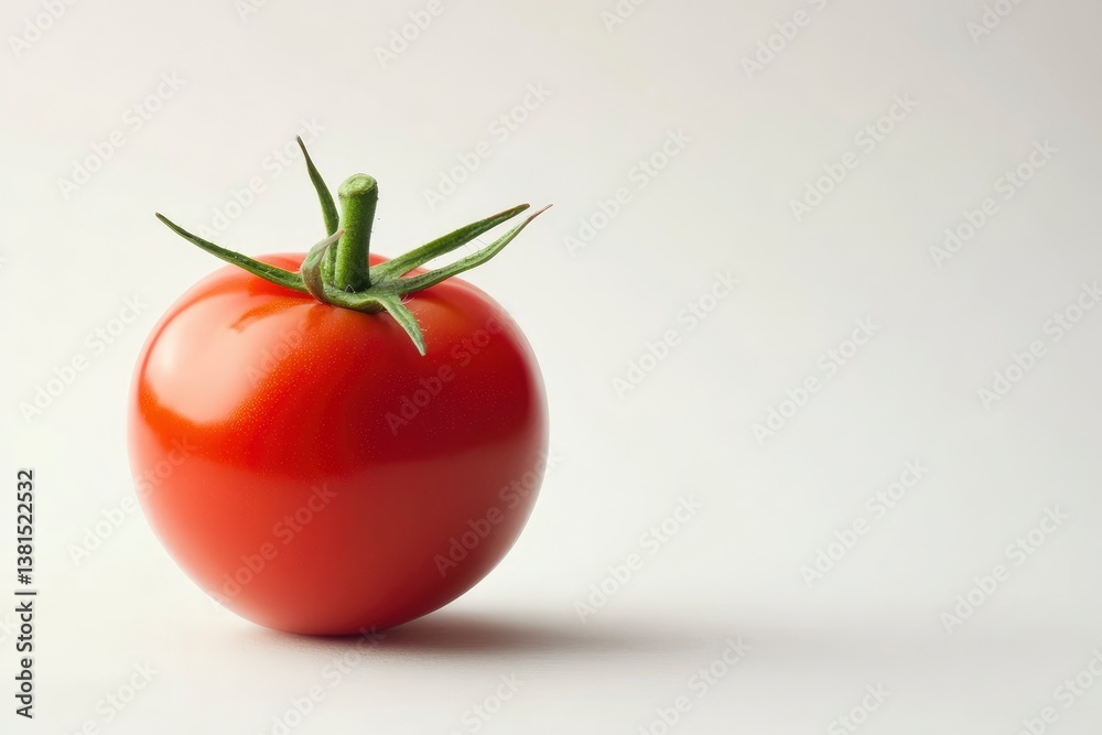 Fresh Red Tomato Still Life on Plain White Surface for Food Content Fresh Red Tomato Still Life on Plain White Surface for Food Content