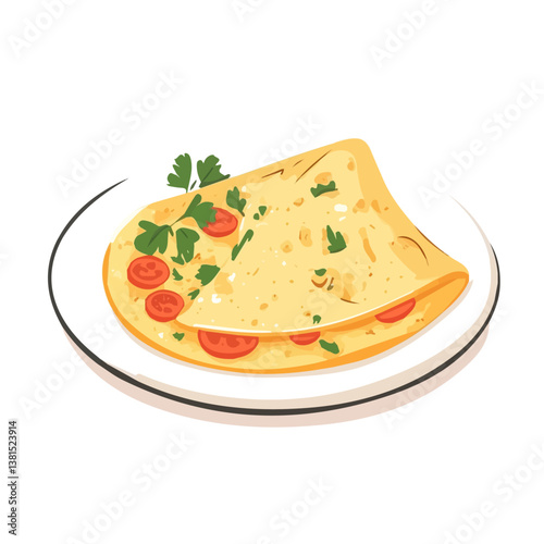 2D flat vector illustration of Omelette, isolated on a white background.