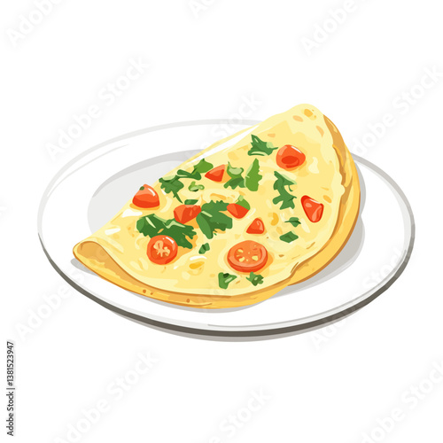 Omelette 2D flat vector illustration, isolated on a white background.