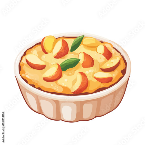 Peach Cobbler 2D flat vector illustration, isolated on a white background.