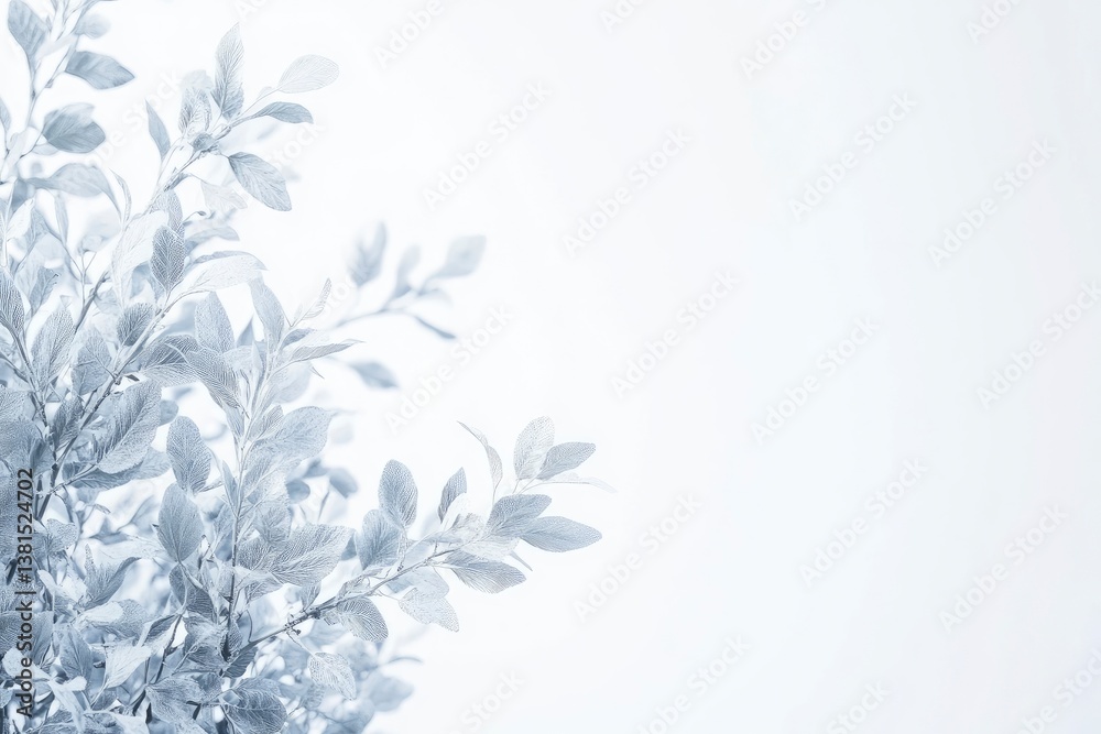 Fototapeta premium Silver Leaves Branch on White Minimalist Background for Creative Projects